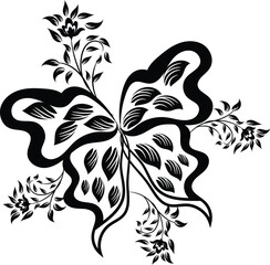 Elegant Black and White Floral Butterfly Design Illustration