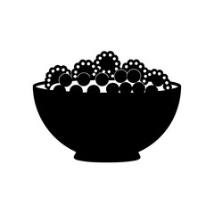 Black Bowl Filled with Fruit Salad Icon Vector Illustration