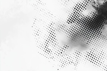 Abstract grayscale halftone pattern, with varying density and size of circles, flowing across a white background