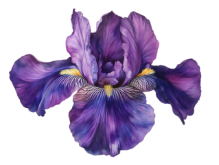 Detailed Purple Iris Flower with Yellow Accents on Transparent Background