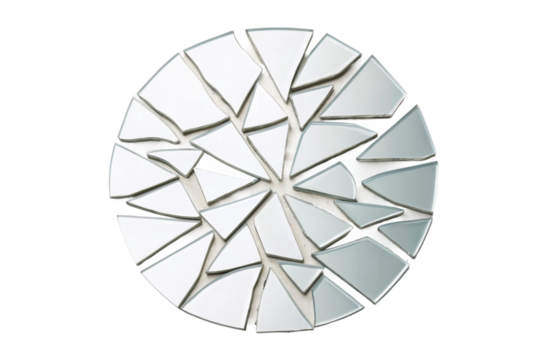PNG Abstract circular geometric design with irregular white shapes on black background