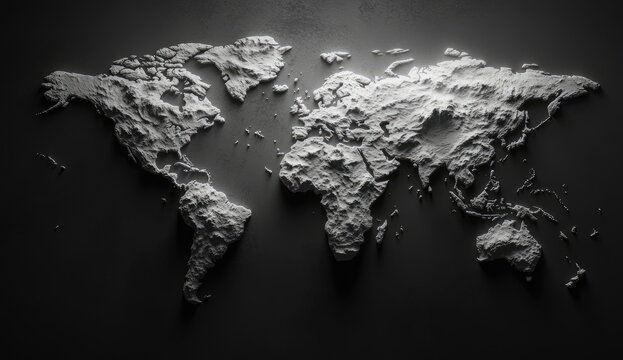 Elevated world map, grayscale relief