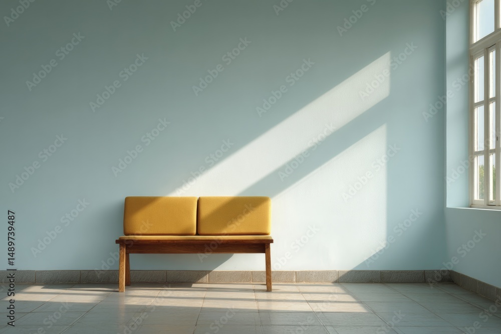 Poster minimal abstract shapes and colors create sense of anticipation filling scene with expectation but l