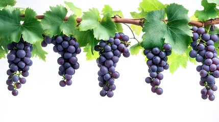 Fototapeta premium Freshly picked grapes on the vine bursting with juicy sweetness symbolizing abundance against a stark white