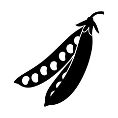 Black Pea Pod with Peas Icon Isolated on White Background vector illustration
