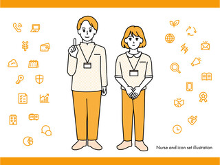 介護士の男性女性のイラスト素材セットA（全身・バストアップ 感情豊かな表情＆ポーズ）