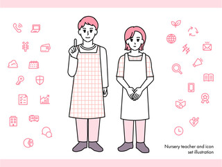 消防士の男性女性のイラスト素材セットA（全身・バストアップ 感情豊かな表情＆ポーズ）