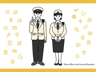 消防士の男性女性のイラスト素材セットA（全身・バストアップ 感情豊かな表情＆ポーズ）