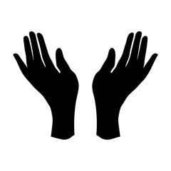 Black Silhouette of Two Open Hands Reaching Up Icon Isolated vector illustration