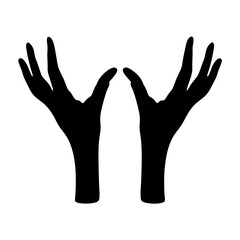Black Silhouette of Two Open Hands Reaching Up Icon Isolated vector illustration