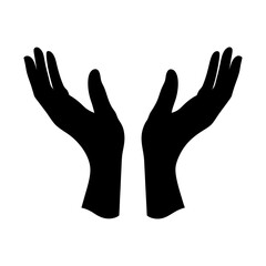 Obraz premium Black Silhouette of Two Open Hands Reaching Up Icon Isolated vector illustration