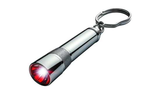 A beacon of preparedness A gleaming flashlight keychain shines a radiant red light symbolizing on transparent background