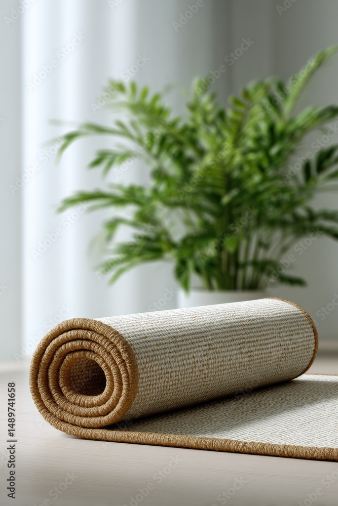 Poster minimalistic carpet or runner with geometric patterns in well-lit room