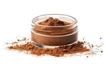 A Luxurious jar of bronzing powder spilling its secrets promising a sun kissed glow and on transparent background