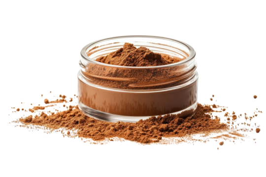 A Luxurious jar of bronzing powder spilling its secrets promising a sun kissed glow and on transparent background