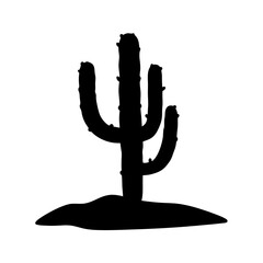 cactus desert black silhouette icon isolated on white vector illustration