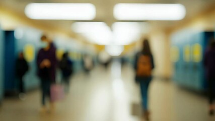 School Hallway Bokeh – Blurred Students Changing Classes in Busy Corridor - Powered by Adobe