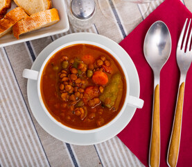 Popular soup of Spanish cuisine made of lentils with vegetables, which has a stunning rich taste