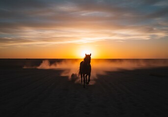 Sunset Silhouette: Wild Equine Majesty
