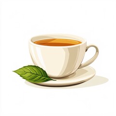 Pixel art tea cup with leaf icon on white background