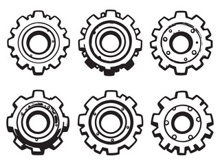 Gears and Bearings line art vector illustration