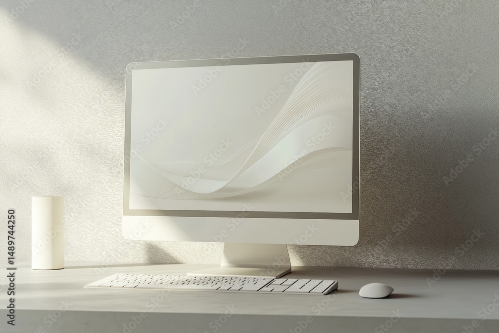 Poster modern workspace with minimalist computer setup