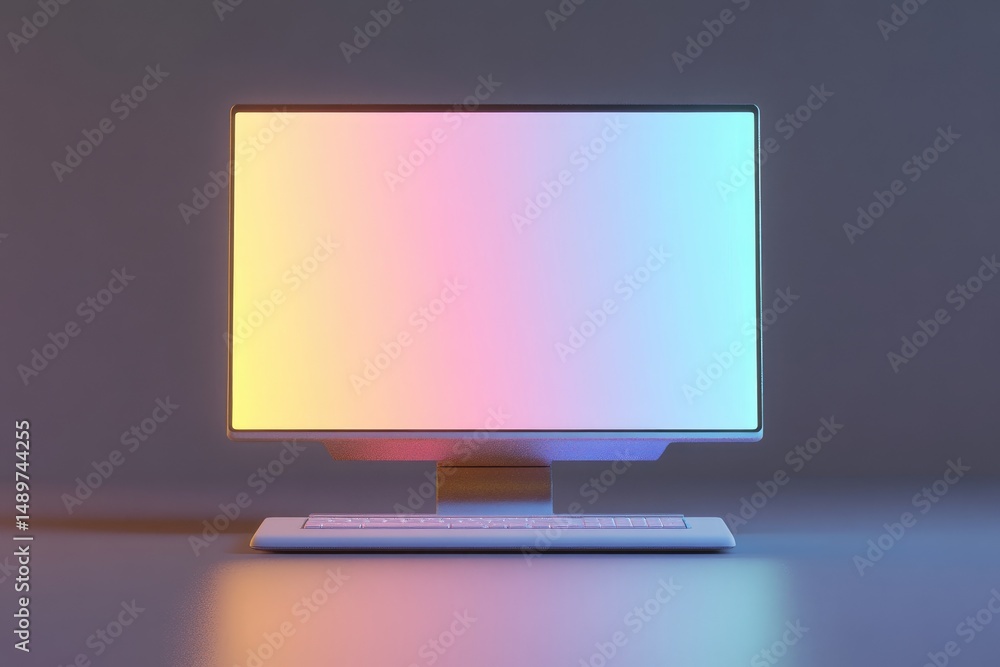 Poster modern computer monitor with vibrant gradient screen