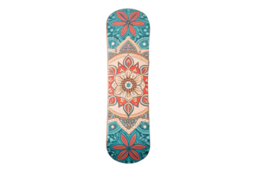 PNG Colorful abstract mandala design skateboard deck on black background
