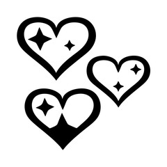 hearts with sparkling stars black silhouette vector illustration