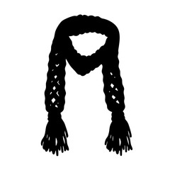 knitted scarf with tassels black silhouette icon vector illustration