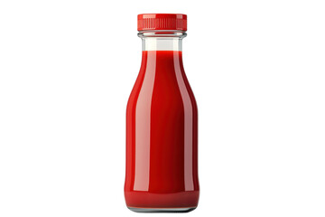 An enticing glass ketchup bottle filled with vibrant red sauce promising savory flavors for on...
