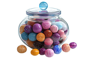 An exquisite glass jar overflowing with colorful gumballs evoking childhood memories of sweet on...