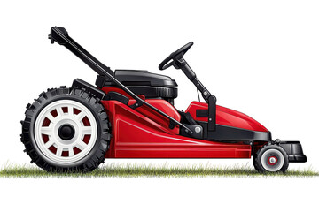 An illustration of a powerful red lawn mower ready to tackle any yard symbol of summer freedom on transparent background