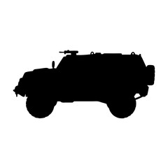 Robust armored military vehicle silhouette vector illustration