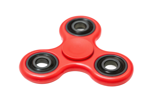 PNG Red fidget spinner with three prongs and ball bearings on white background