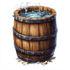 Fototapeta premium Pixel art barrel filled with water, white background