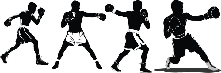 vector silhouettes of boxing