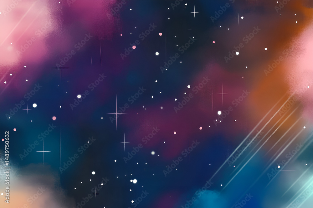 Poster abstract cosmic space background with colorful nebulae and scattered stars for creative design proje