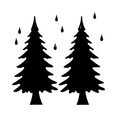 Obraz premium Rain-soaked evergreen trees black silhouette vector illustration