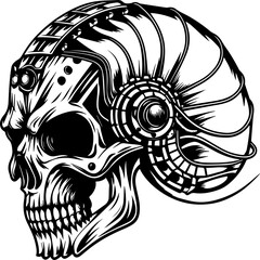 SVG illustration of a mechanical skull. Vintage Skull Helmet Design for Motorcycle Enthusiasts