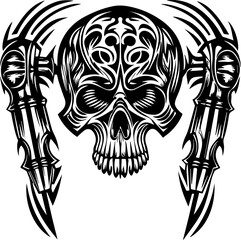 SVG illustration of a mechanical skull. Skull and Wrench Illustration for Automotive and Mechanics