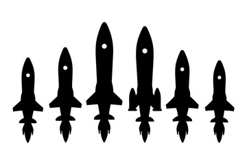 Obraz premium Rocketship Launching into Space Silhouette vector illustration