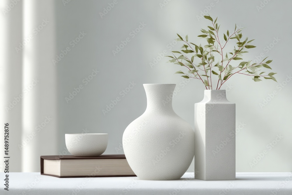 Poster monochrome still life with repetitive geometric forms creates visual rhythm offering ample copy spac