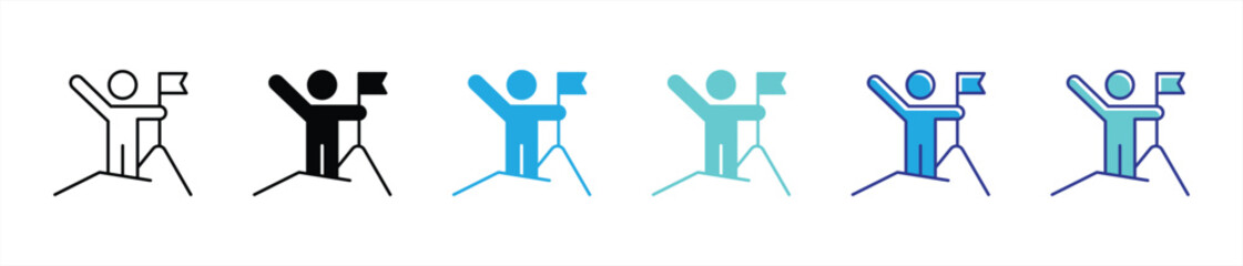 leadership icon set. containing motivation, perseverance, leadership through a bold and inspiring flag bearer thin line and color style symbol sign. vector illustration