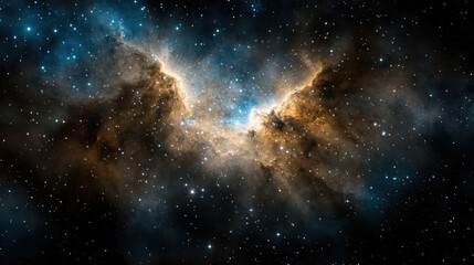 Fototapeta premium Stunning cosmic scene featuring nebula with vibrant orange and teal hues, illuminated by