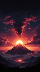 Majestic Eruption of Volcano Against Stunning Sunset Sky
