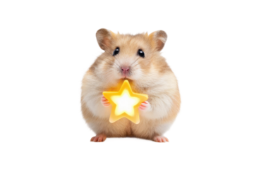 PNG Cute fluffy hamster holding glowing star-shaped object