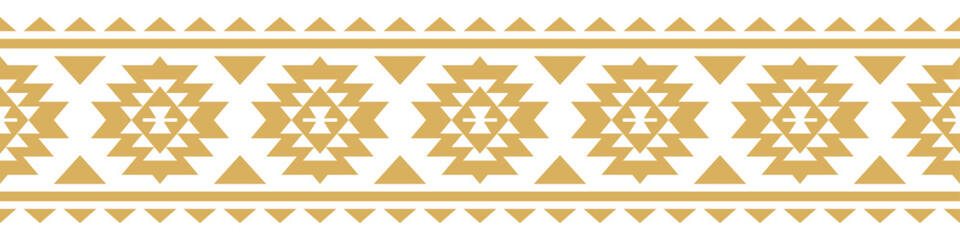 Gold ethnic border with geometric tribal pattern.