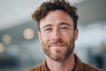 Obraz premium portrait of traveler at airport with blurred background
