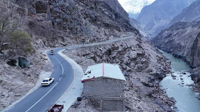 Karakoram Highway areal stock footage